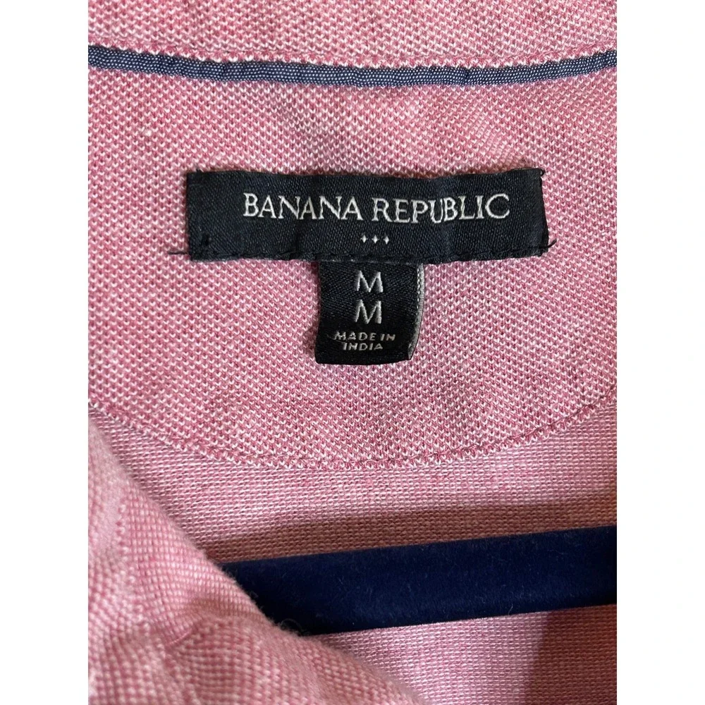 Banana Republic Mens Rose Pink Heathered Cotton Short Sleeve Pocket Polo Shirt M